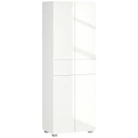 Dispensa Cucina con 4 Ante, 3 Ripiani Regolabili e Mensole a 5 Livelli in MDF e Truciolato, 60x35x170 cm, Bianco