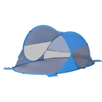 Tenda da Spiaggia Pieghevole Pop-Up Automatica con Protezione UV, Finestra Posteriore, Grande Tappeto da Terra, Azzurro