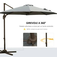 Ombrellone da Giardino a Manovella e a 8 Stecche con Angolazione Regolabile, Ø2.95x2.5 m, Grigio