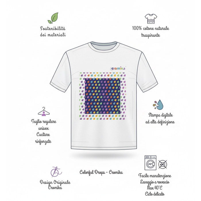 T-shirt cromika arte e colore in cotone naturale *** misura large - l, modello colorful drops, confezione 1