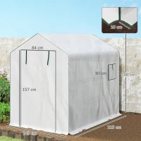 Serra da Giardino 3 m² con 3 Ripiani, PE Rinforzata 135 g/m² Anti-UV, Porta Avvolgibile e Finestre in Rete, 143x215x190cm, Bianco