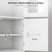 Mobile Colonna Bagno con 3 Armadietti e Ante in Vetro e a Persiana, 60x30x170.5cm, Bianco