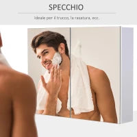 Homcom Armadietto Pensile da Bagno con Specchiera e 3 Ripiani in MDF Bianco 80 x 60 x 15cm