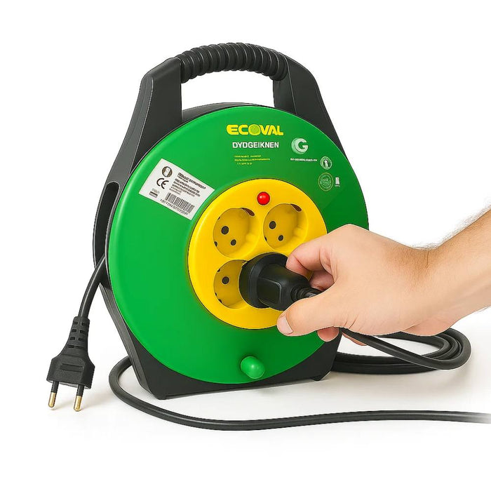 Ecova 32121 avvolgicavo 15 metri con 4 prese universali 10/16a e cavo h05vv-f