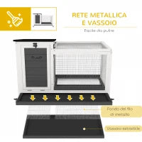 Conigliera da Esterno a Rotelle con Vassoio Estraibile, in Legno di Abete e Acciaio, 91x51x66 cm, Multicolore