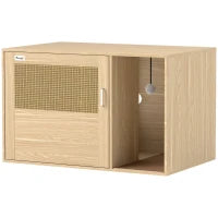 Mobile Lettiera 2-in-1 con Porta in Rattan e Tappetino, 80x50x50 cm, Rovere