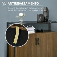 Armadietto Due Ante in MDF con Piano d'Appoggio in Vetro Temperato, 82x30x98 cm, Marrone e Nero