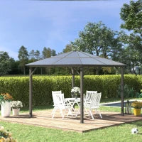 Gazebo da Giardino con Tetto in Policarbonato e Struttura in Alluminio, 3x3m, Caffè