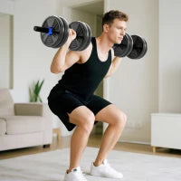 Set di manubri regolabili da 15 kg 3 in 1, trasformabili con barra di estensione, Blu