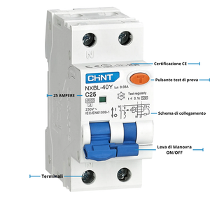 Chint 519864 nxbl-40y 1p+n c 25a 30ma a 4,5ka interruttore differenziale