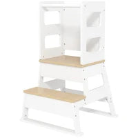 Torre Montessoriana per Bambini con Lavagna e Ringhiera, in Legno, 55x52.5x87.5 cm, Bianco e color Legno