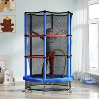 Tappeto Elastico per Bambini 3-6 Anni con Rete di Protezione, 6 Colonne e 3 Ingressi, Ø140x190 cm, Blu e Nero
