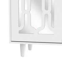Credenza Specchiata con Maniglie a Cristallo,2 ante con ripiani mobili interni e 4 cassetti centrali,Bianco