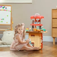 Gioco per Bambini 3 in 1 da 36 Pezzi con Tavolo per Posate, Tavolo da Pranzo e Trolley, in PP e ABS, 48x26x64 cm