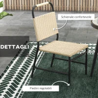 Set da Giardino con Tavolo in Vetro Effetto Marmo e 4 Sedie in Rattan, Colore Cachi