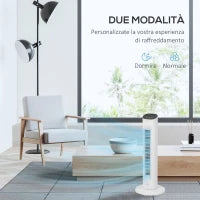 Ventilatore a Colonna con Telecomando e 3 Velocità, Timer 15 Ore, Oscillazione e Modalità Notte, Bianco