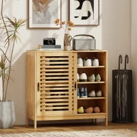 Scarpiera con 2 Ante Scorrevoli a Listelli Ripiani Regolabili per 16 Paia di Scarpe 80x35x80 cm Naturale