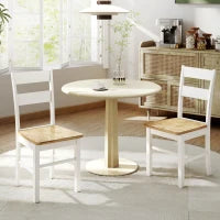 Set di 2 Sedie da Cucina, Legno di Gomma, Piedini protettivi, Schienale leggermente curvato, Bianco