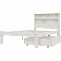 Letto Singolo con Cassetti e Rete a Doghe, Libreria, Senza Materasso, 90x200 cm, Bianco