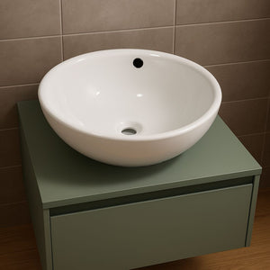 Lavabo da appoggio ceramica bianco tondo lavello arredo bagno cm 42x42x17,5