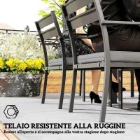 Set da Giardino con Tavolo Allungabile e 6 Sedie Impilabili con Cuscini, Grigio