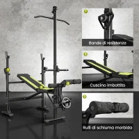 Panca Multifunzione Stazione Fitness con Schienale Regolabile su 3 Livelli, Supporto Gambe e Barra Superiore, 175x110x202cm, Nero