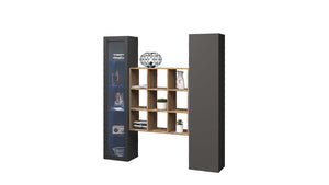 Parete attrezzata sospesa moderna armadio libreria vetrina antracite Tilla RT