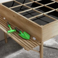 Fioriera rettangolare rialzata con 12 scomparti, ripiani laterali ribaltabili e telo in tessuto non tessuto, Marrone