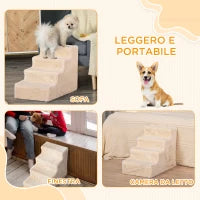 Scaletta per Cani Portatile a 4 Gradini, in Tessuto Vellutato Sfoderabile e Truciolato, 60x35x44 cm, Beige