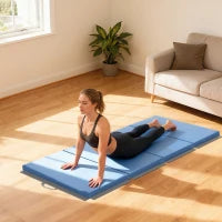 Tappetino fitness pieghevole in 4 con maniglie e rivestimento sintetico 180 x 80 x 5 cm Blu chiaro