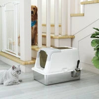 Lettiera per Gatti Chiusa a 2 Ingressi con Deodorante e Paletta, 60.4x40.4x41.8 cm, Bianco e Grigio