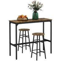 Set da Tavolo da Bar con 2 Sgabelli in Stile Industriale 2 Sgabelli con Tavolo, Design Industriale, 3 Pezzi, Marrone e Nero