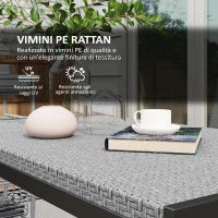 Tavolo da Giardino in Rattan PE per 4 Persone con Struttura in Metallo, 120x70x72cm, Grigio