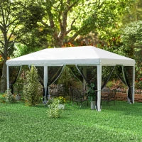 Gazebo Pieghevole 6x3 m in Acciaio con 6 Tende Zanzariera, color Crema