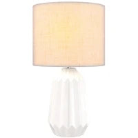 Lampada da Tavolo con Base in Ceramica e Paralume in Lino Stile Retrò 40W Bianco e Beige