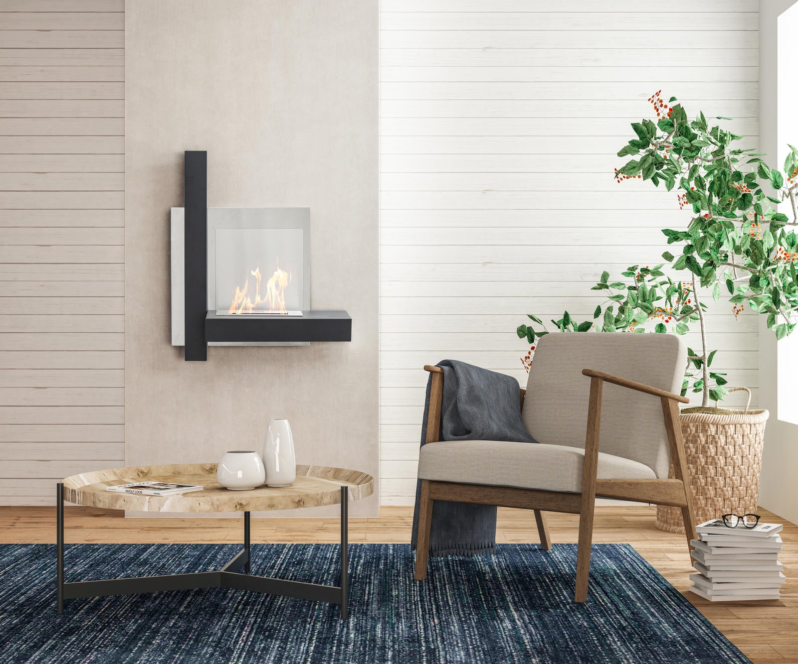 Chassis - Biocamino da parete in Metallo Nero