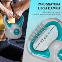 Kettlebell 10kg in PU e Sabbia con Base Piatta e Impugnatura per Stacchi, Squat e Sollevamenti, 22x16x26 cm, Verde Scuro