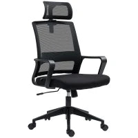 Sedia da Ufficio Ergonomica con Poggiatesta e Altezza Regolabili, Funzione Dondolo e Ruote, Nero