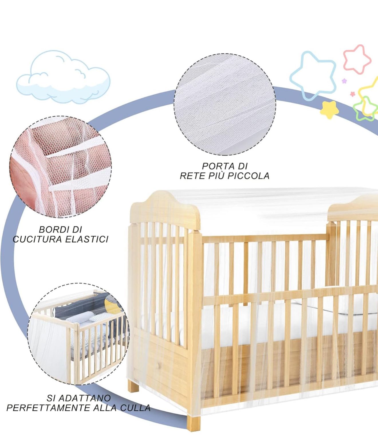 Zanzariera Elastica Universale per Culla 100% poliestere rete traspirante 233207