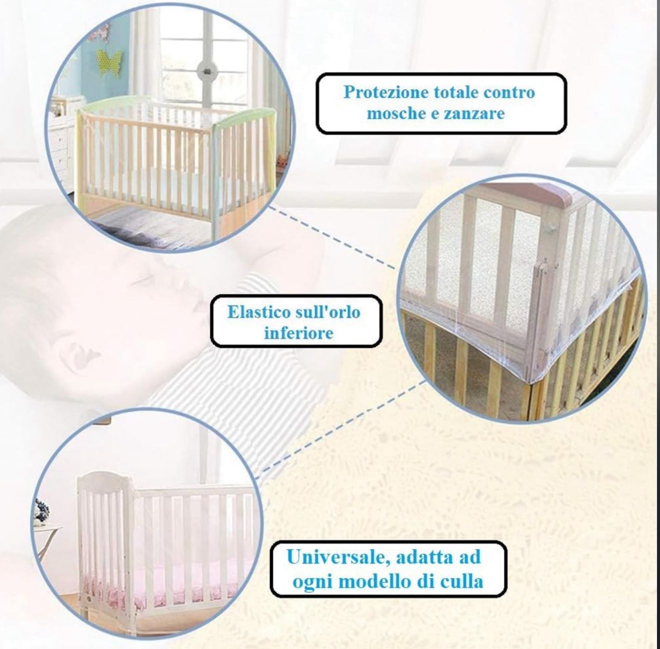 Zanzariera Elastica Universale per Culla 100% poliestere rete traspirante 233207