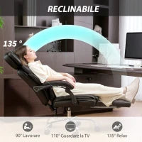 Sedia da Ufficio in Pelle PU con Poggiapiedi, Poggiatesta Regolabile e Supporto Lombare, Nero