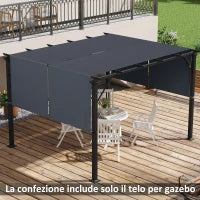 Copertura per Gazebo Pergola 3x3 m in Poliestere con Tasche e Cinghie, 488x122 cm, Grigio Carbone