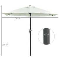 Ombrellone da Giardino Inclinabile 2.3x2.2m con Manovella, Palo in Metallo e 6 Stecche, Crema