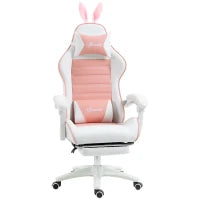 Sedia Gaming Ergonomica con Orecchie, Poggiapiedi Estraibile, Cuscino Lombare e Poggiatesta, Rosa