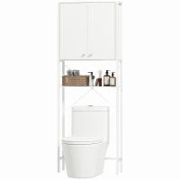 Mobile Bagno Sopra WC e Lavatrice con Armadietto e Ripiano Aperto, 64x20x180 cm, Bianco