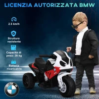 Moto Elettrica per Bambini Max. 20kg con Licenza BMW, Macchina Elettrica con 3 Ruote, Batteria Ricaricabile 6V, Bianco Rosso, 66x37x44cm