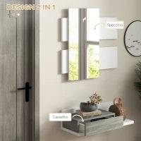 Mobile da Ingresso 2 in 1 con Specchio da Parete 75x3.5x75 cm e Cassetto 75x30.5x20 cm, Grigio e Bianco