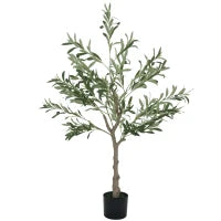 Pianta Artificiale di Olivo Alta 120 cm, Albero Finto con 450 Foglie e 20 Olive, Vaso Incluso