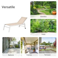 Lettino Prendisole con Schienale Reclinabile, in Alluminio e Textilene, 169x65x102 cm, Beige e Bianco