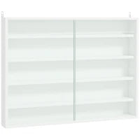 Vetrina Espositiva da Parete a 4 Ripiani Regolabili, Vetrinetta per Collezionismo, Bacheca Espositore a Muro per Oggetti da Collezione, in Vetro e Truciolato, 80x9.5x60 cm, Bianco